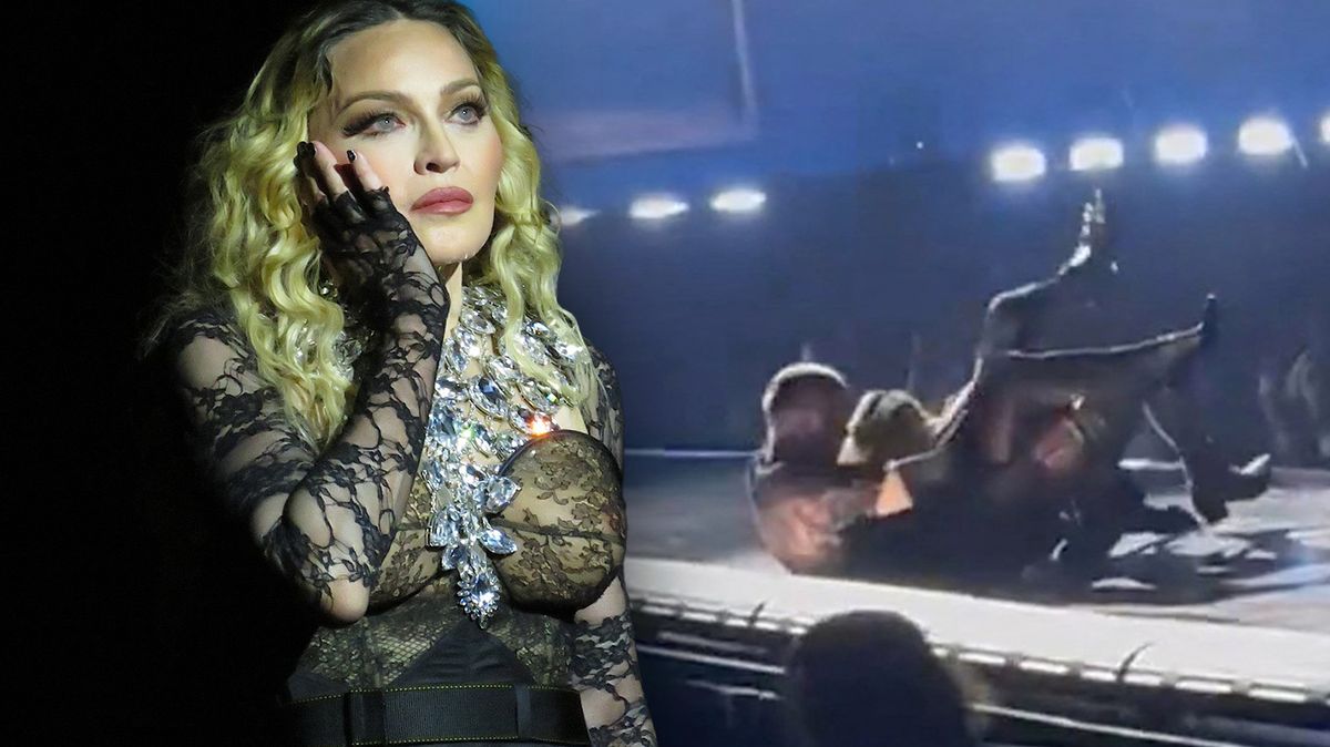 Ohromný trapas Madonny na koncertě. Tanečník ji vysypal ze židle, upadla na záda a válela se po pódiu